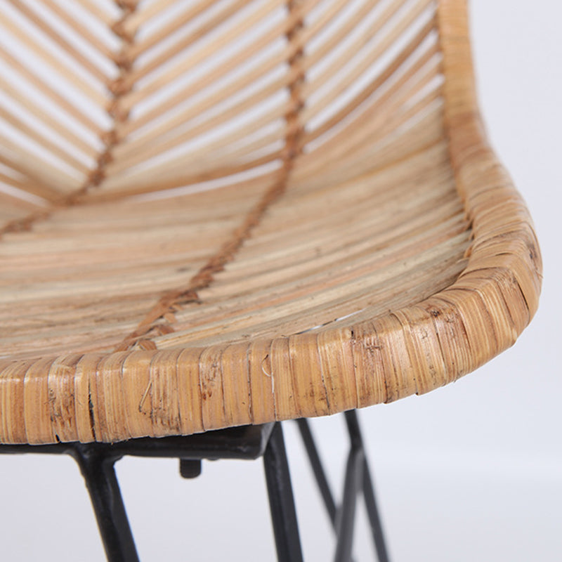 Coastal Rattan Dining Chair - Hand-Woven Feather-Leaf Texture & Iron Frame Chair For Dining Room & Kitchen Cuvalon