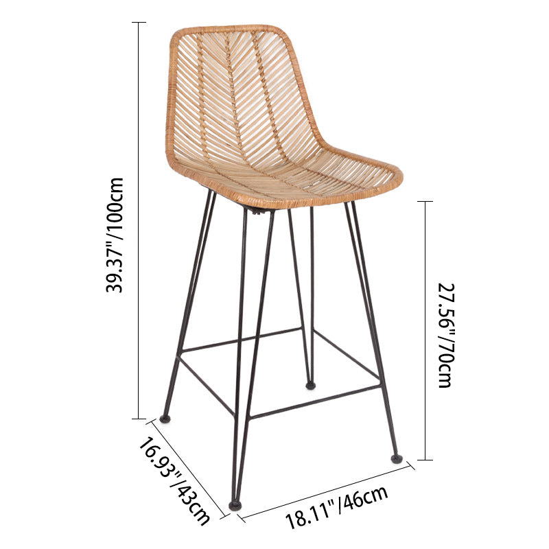 Boho-Style Rattan Weaving Bar Stool - Stable Support Airy Texture Backrest Stool For Dining Room & Kitchen Cuvalon