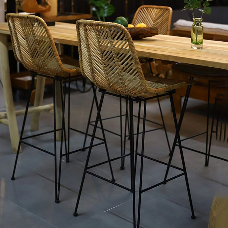 Boho-Style Rattan Weaving Bar Stool - Stable Support Airy Texture Backrest Stool For Dining Room & Kitchen Cuvalon