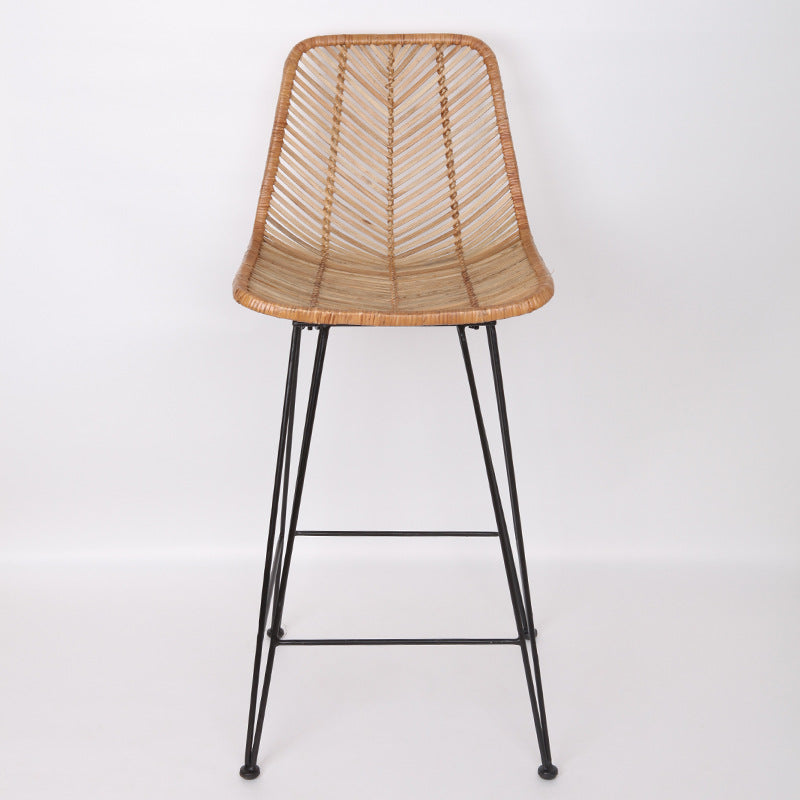 Boho-Style Rattan Weaving Bar Stool - Stable Support Airy Texture Backrest Stool For Dining Room & Kitchen Cuvalon