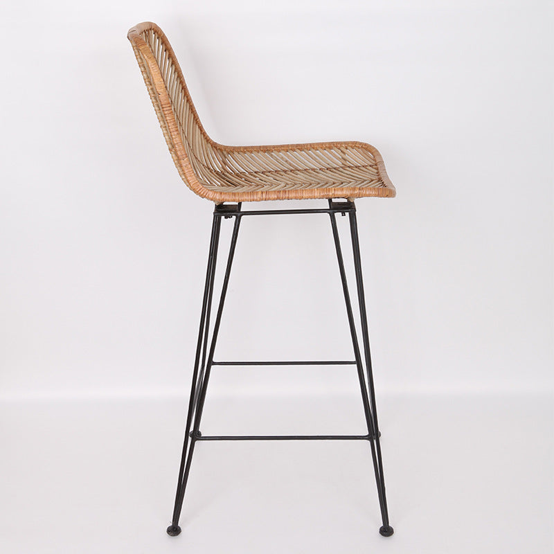 Boho-Style Rattan Weaving Bar Stool - Stable Support Airy Texture Backrest Stool For Dining Room & Kitchen Cuvalon