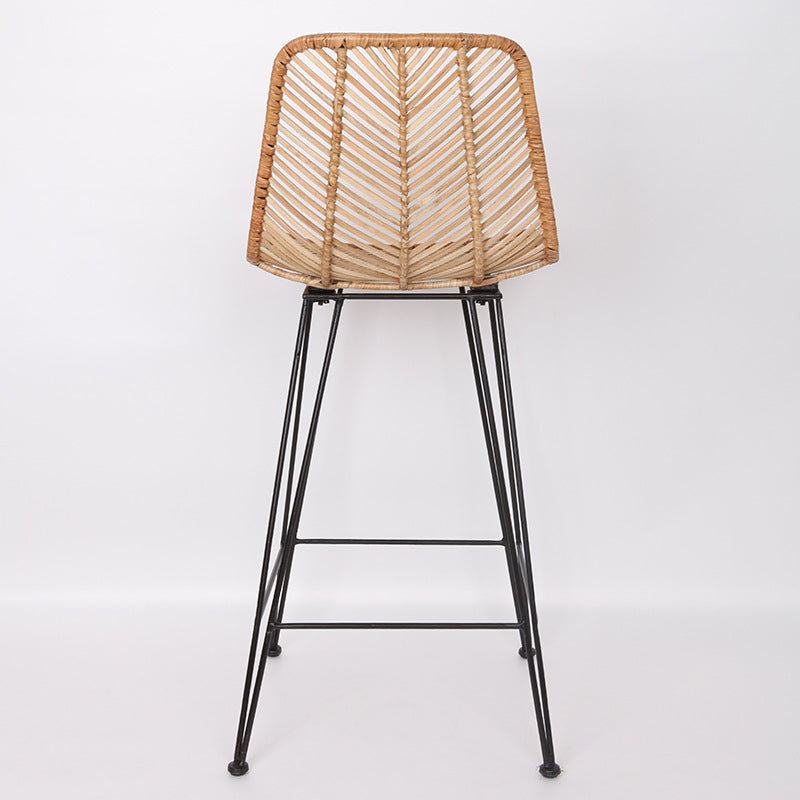 Boho-Style Rattan Weaving Bar Stool - Stable Support Airy Texture Backrest Stool For Dining Room & Kitchen Cuvalon
