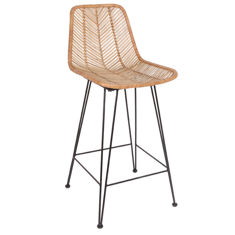 Boho-Style Rattan Weaving Bar Stool - Stable Support Airy Texture Backrest Stool For Dining Room & Kitchen Cuvalon