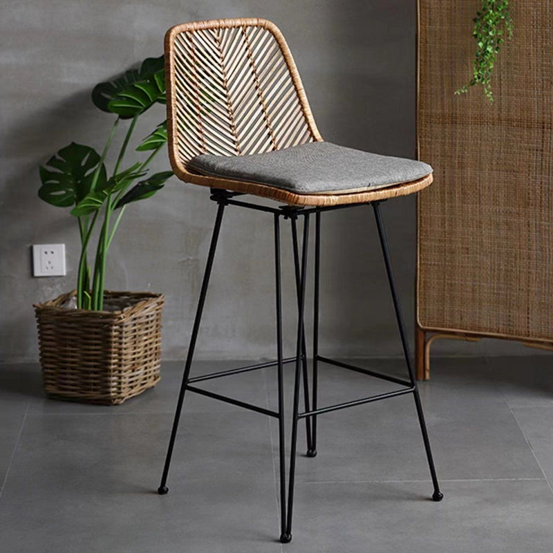Boho-Style Rattan Weaving Bar Stool - Stable Support Airy Texture Backrest Stool For Dining Room & Kitchen Cuvalon