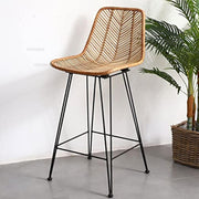 Boho-Style Rattan Weaving Bar Stool - Stable Support Airy Texture Backrest Stool For Dining Room & Kitchen Cuvalon