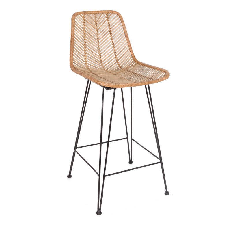Boho-Style Rattan Weaving Bar Stool - Stable Support Airy Texture Backrest Stool For Dining Room & Kitchen Cuvalon