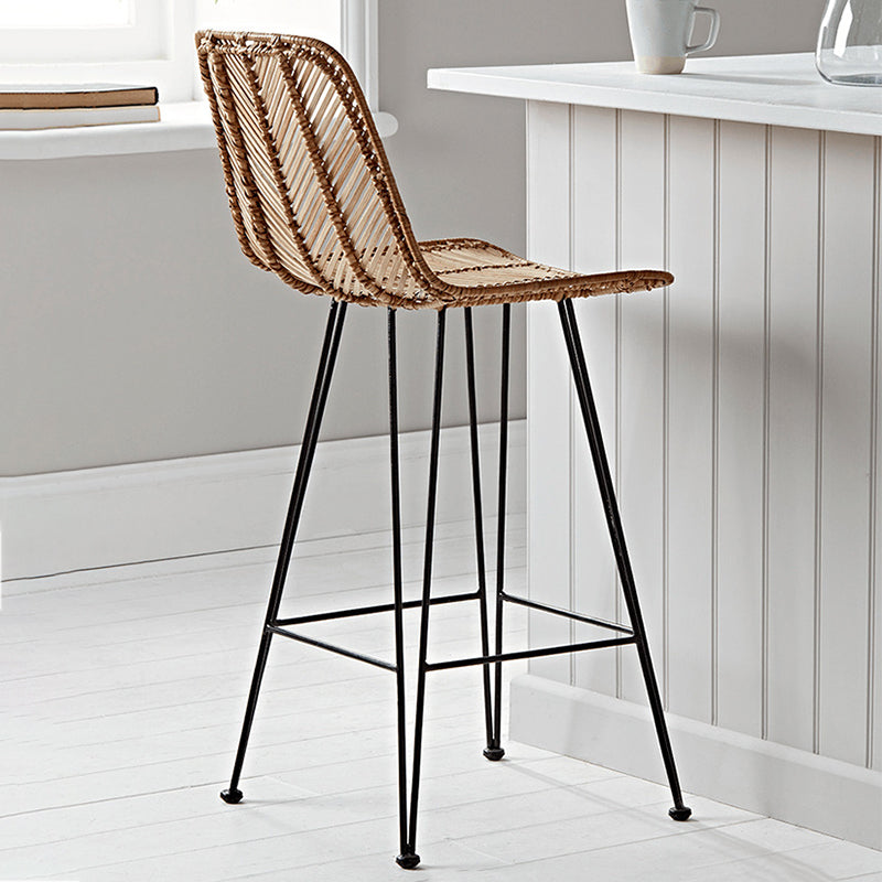 Boho-Style Rattan Weaving Bar Stool - Stable Support Airy Texture Backrest Stool For Dining Room & Kitchen Cuvalon