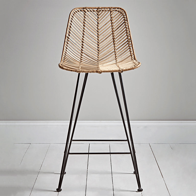 Boho-Style Rattan Weaving Bar Stool - Stable Support Airy Texture Backrest Stool For Dining Room & Kitchen Cuvalon