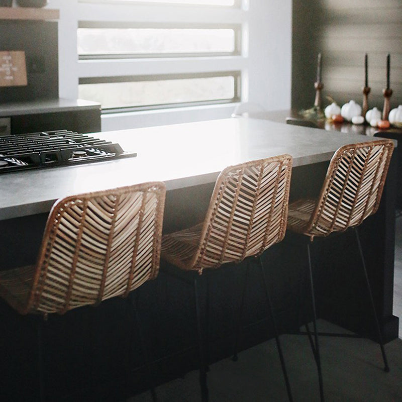 Boho-Style Rattan Weaving Bar Stool - Stable Support Airy Texture Backrest Stool For Dining Room & Kitchen Cuvalon