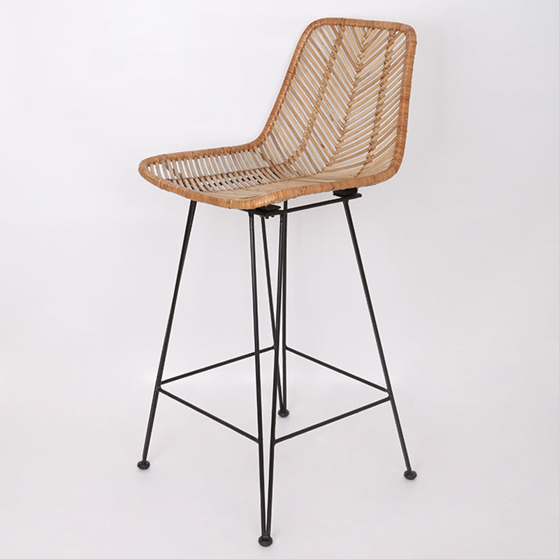 Boho-Style Rattan Weaving Bar Stool - Stable Support Airy Texture Backrest Stool For Dining Room & Kitchen Cuvalon