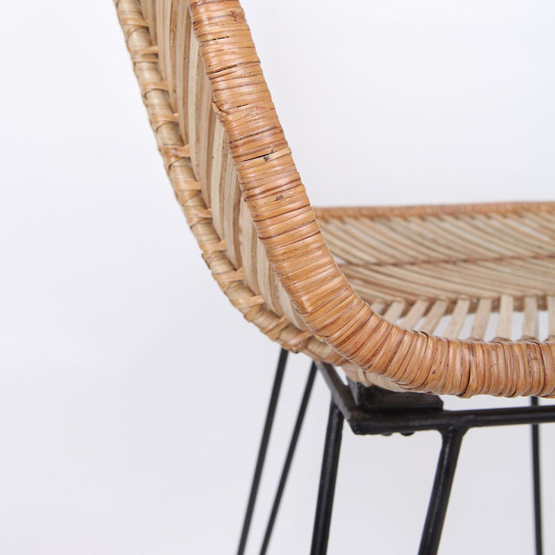 Boho-Style Rattan Weaving Bar Stool - Stable Support Airy Texture Backrest Stool For Dining Room & Kitchen Cuvalon