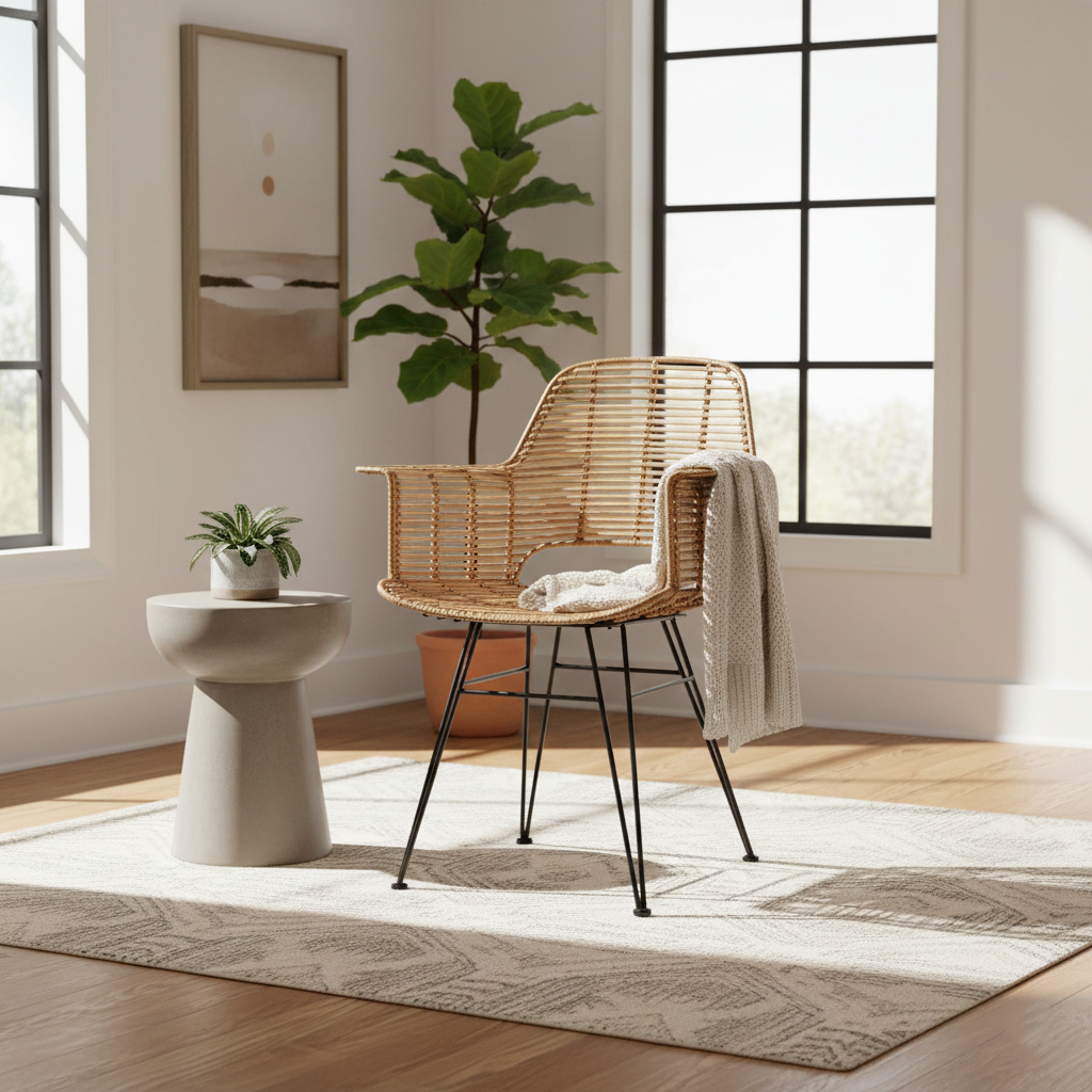 Lightweight Rattan Armchair - Breathable Hand-Woven Chair Backrest Armrest For Living Room Cuvalon
