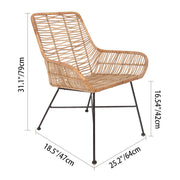 Ergonomic Natural Rattan Armchair - Rust-Proof Iron Frame Cool Seating Chair For Living Room Cuvalon