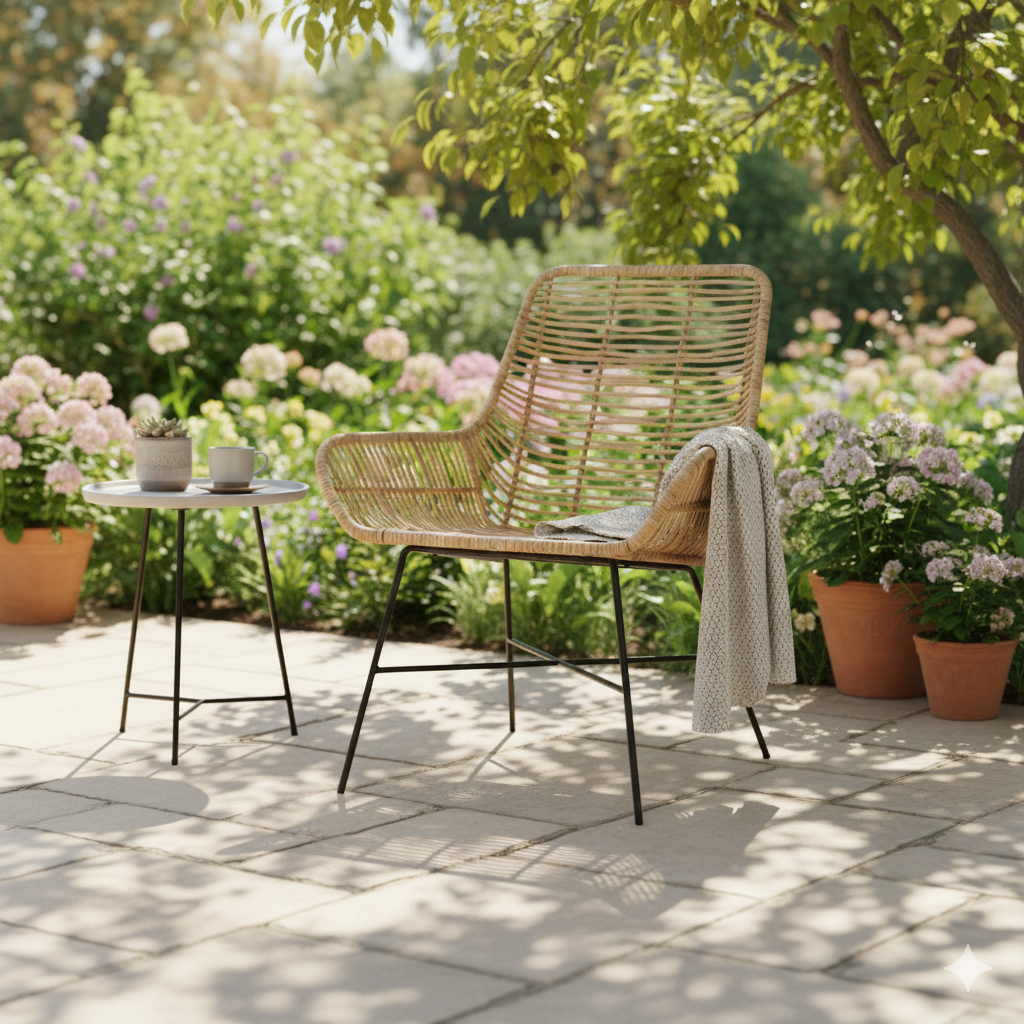 Ergonomic Natural Rattan Armchair - Rust-Proof Iron Frame Cool Seating Chair For Living Room Cuvalon