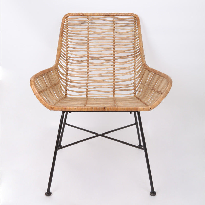 Ergonomic Natural Rattan Armchair - Rust-Proof Iron Frame Cool Seating Chair For Living Room Cuvalon