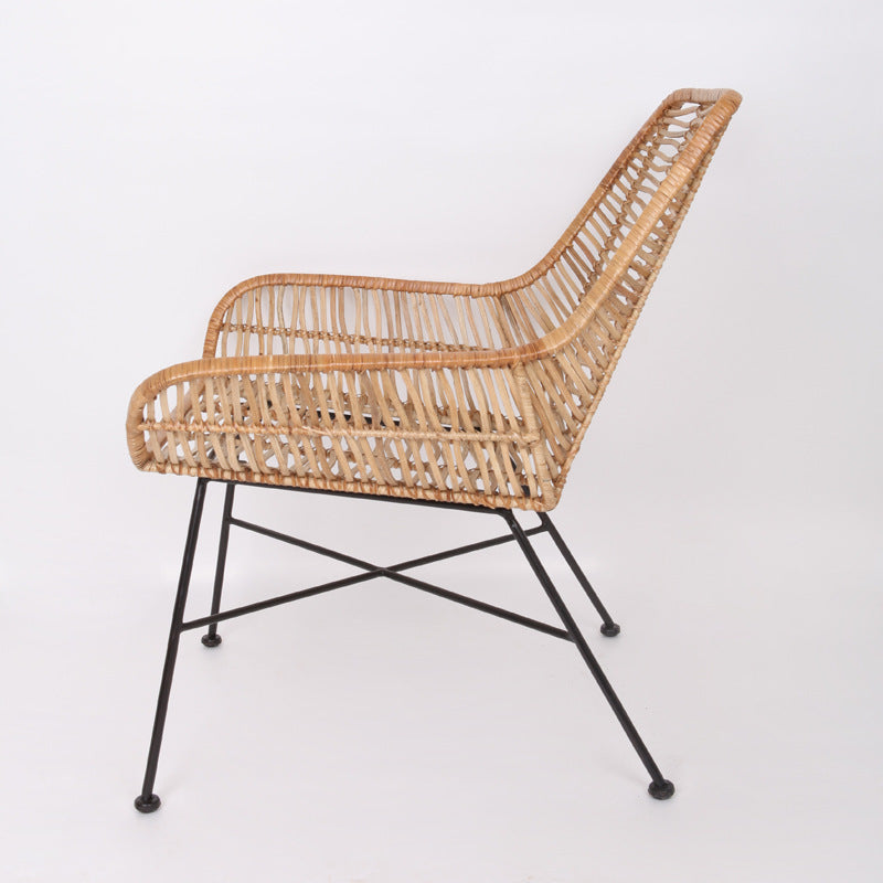 Ergonomic Natural Rattan Armchair - Rust-Proof Iron Frame Cool Seating Chair For Living Room Cuvalon