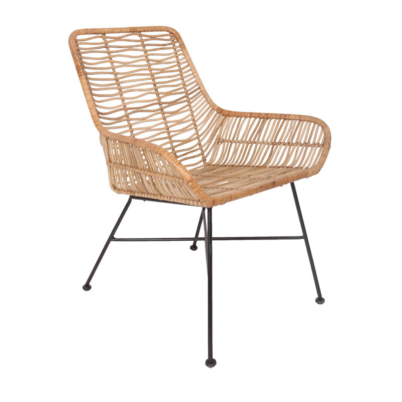 Ergonomic Natural Rattan Armchair - Rust-Proof Iron Frame Cool Seating Chair For Living Room Cuvalon
