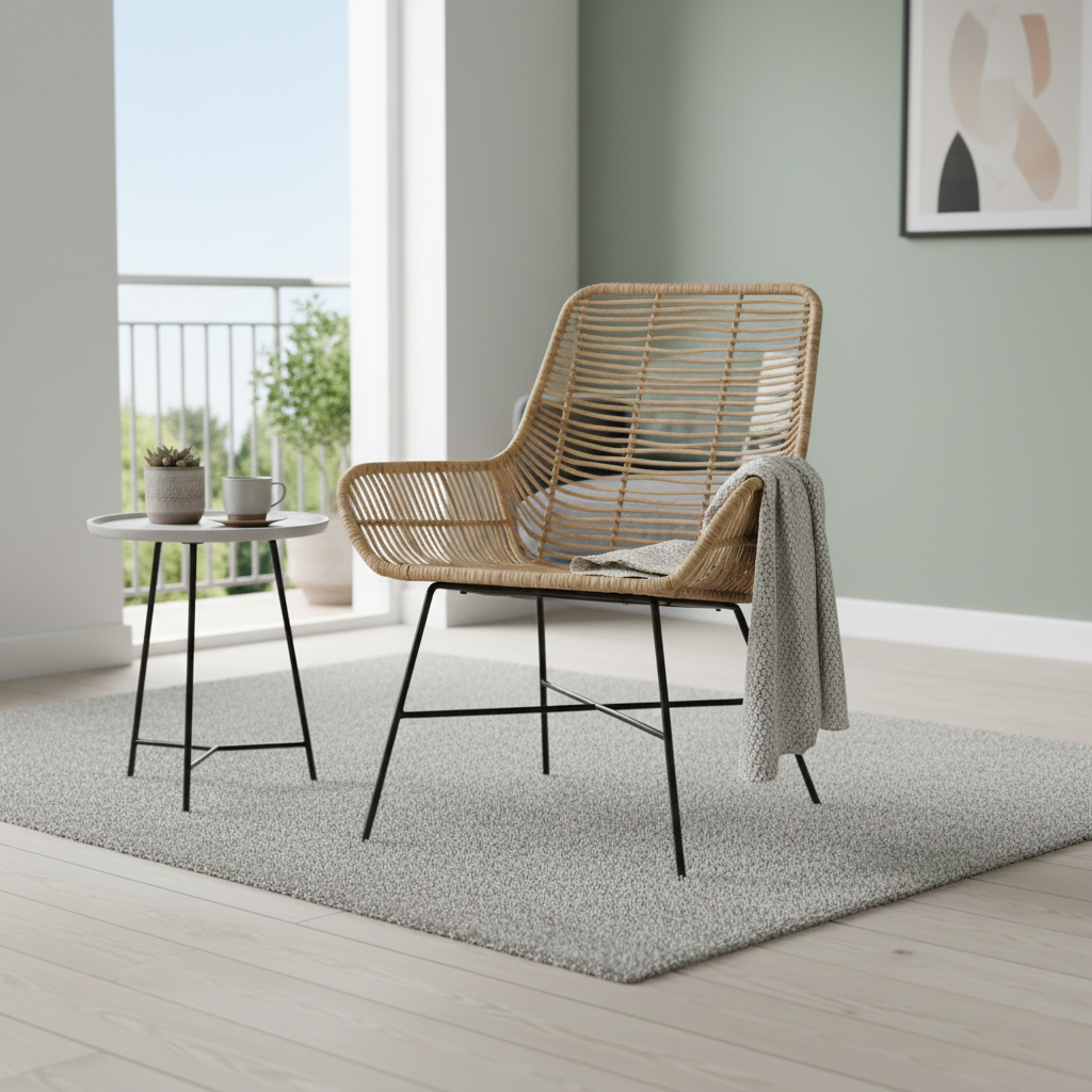 Ergonomic Natural Rattan Armchair - Rust-Proof Iron Frame Cool Seating Chair For Living Room Cuvalon