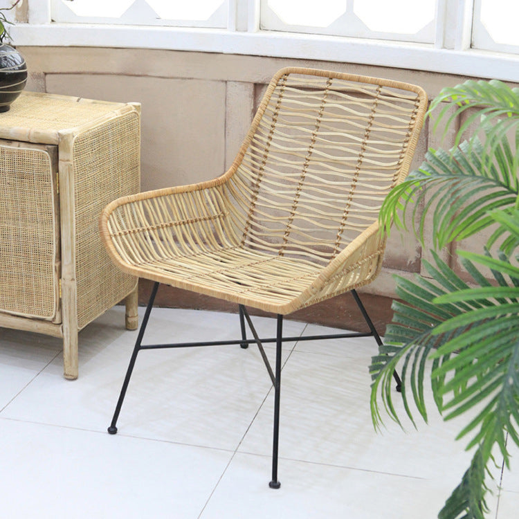 Ergonomic Natural Rattan Armchair - Rust-Proof Iron Frame Cool Seating Chair For Living Room Cuvalon