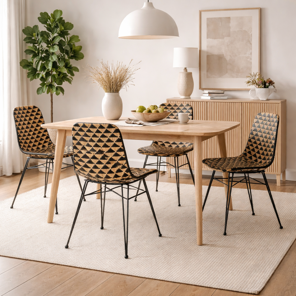Bohemian Geometric Rattan Dining Chair - Lightweight Hand-Woven Rattan Chair For Dining Room & Kitchen Cuvalon