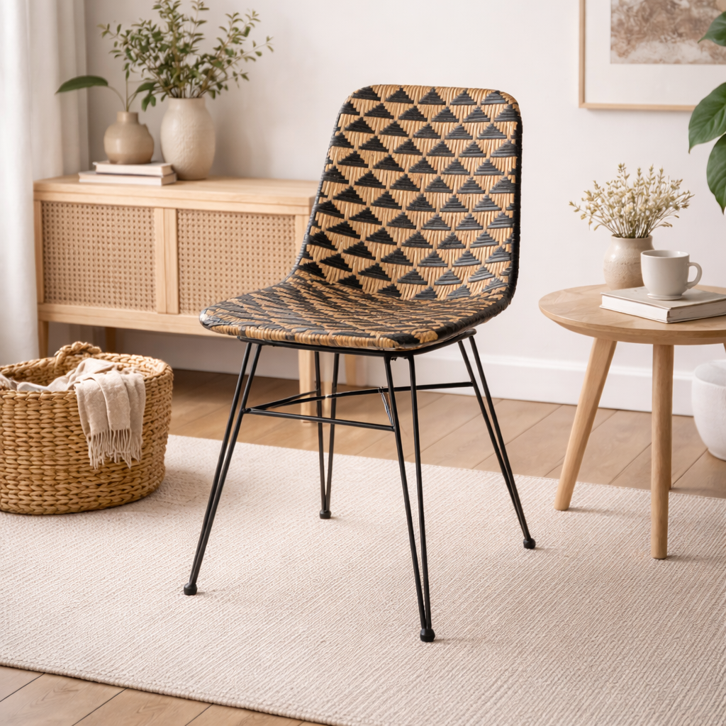Bohemian Geometric Rattan Dining Chair - Lightweight Hand-Woven Rattan Chair For Dining Room & Kitchen Cuvalon