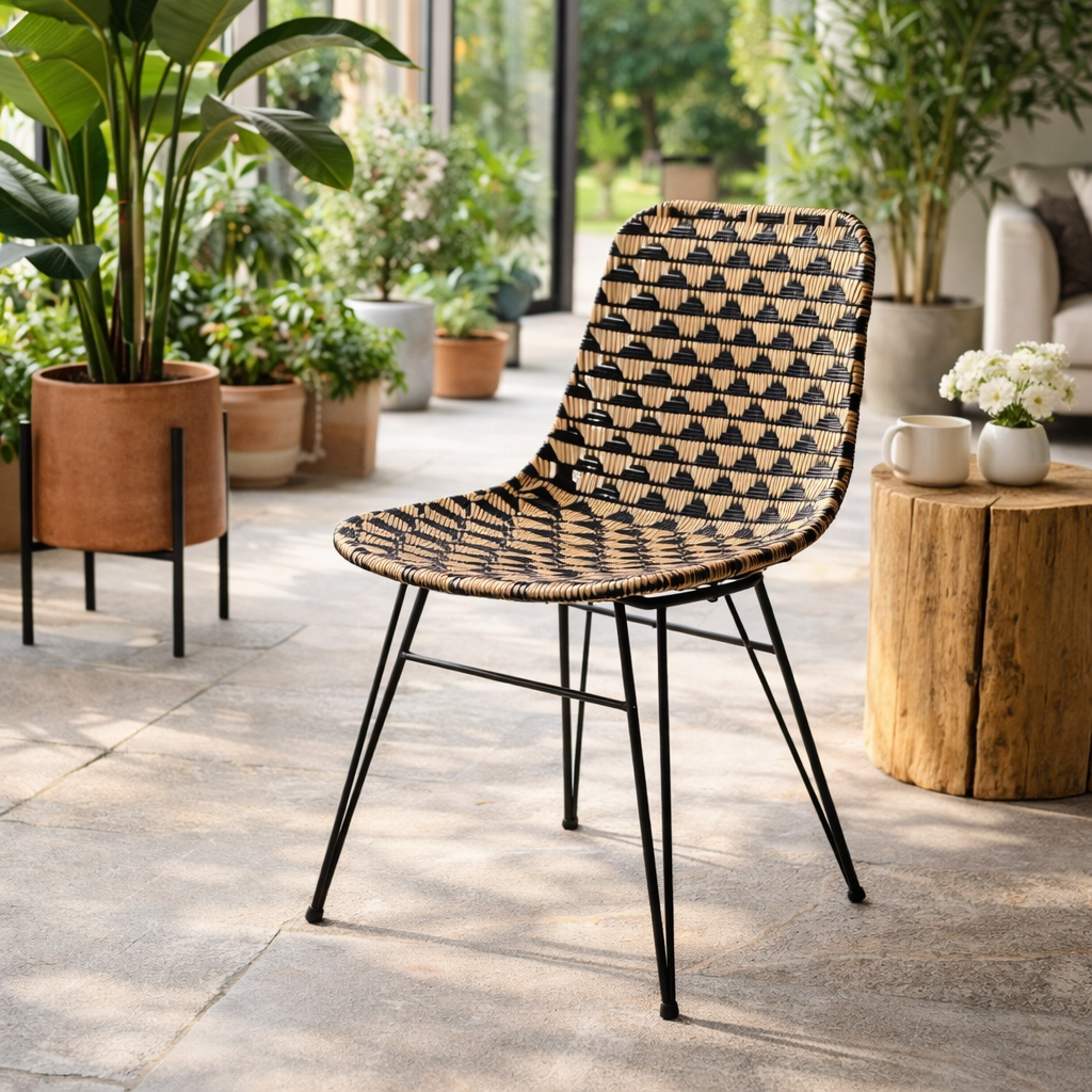Bohemian Geometric Rattan Dining Chair - Lightweight Hand-Woven Rattan Chair For Dining Room & Kitchen Cuvalon