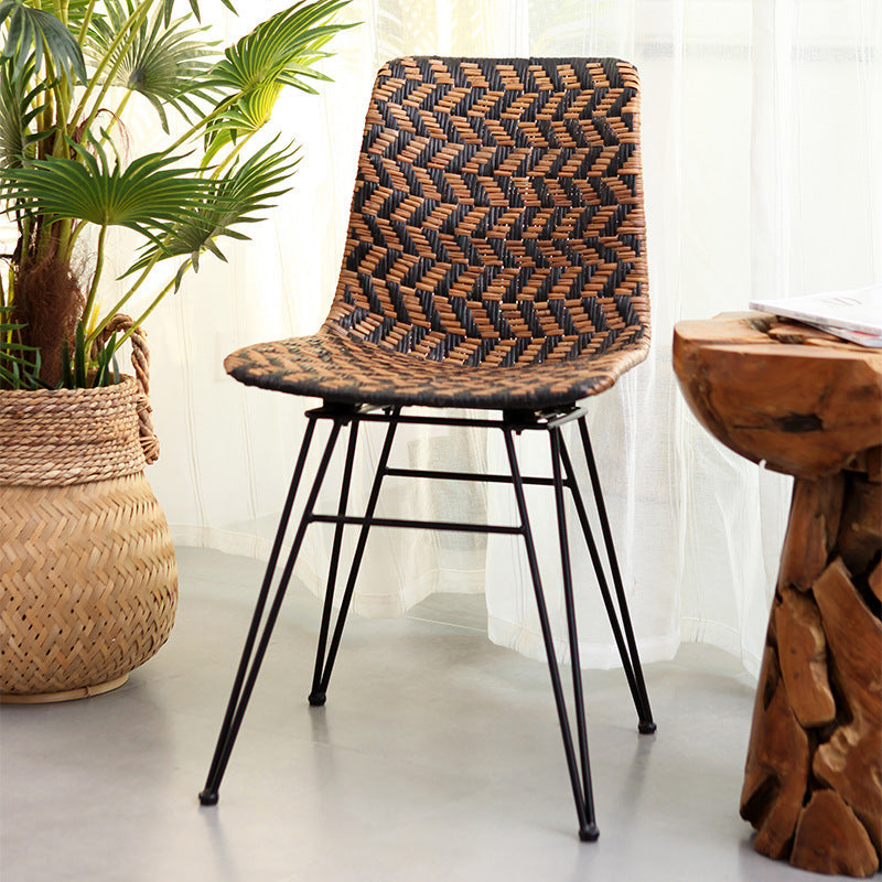 Breathable Rattan Weaving Dining Chair - Scandinavian Geometric Pattern Chair For Dining Room & Kitchen Cuvalon