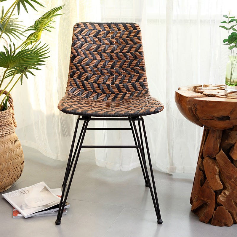 Breathable Rattan Weaving Dining Chair - Scandinavian Geometric Pattern Chair For Dining Room & Kitchen Cuvalon