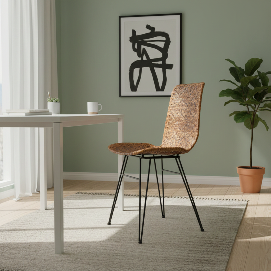 Rust-Proof Iron Frame Dining Chair - Lightweight Hand-Woven Rattan Weaving Chair For Dining Room Cuvalon