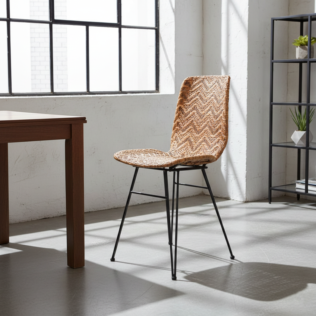 Rust-Proof Iron Frame Dining Chair - Lightweight Hand-Woven Rattan Weaving Chair For Dining Room Cuvalon