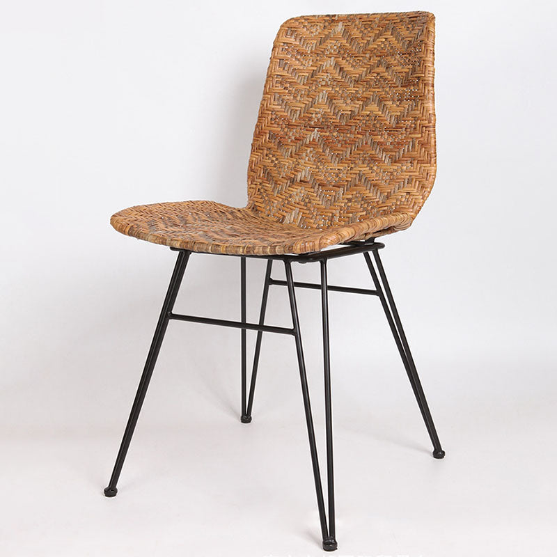 Rust-Proof Iron Frame Dining Chair - Lightweight Hand-Woven Rattan Weaving Chair For Dining Room Cuvalon