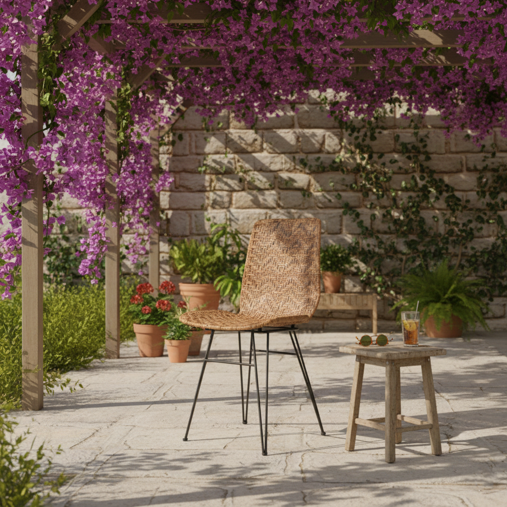 Rust-Proof Iron Frame Dining Chair - Lightweight Hand-Woven Rattan Weaving Chair For Dining Room Cuvalon