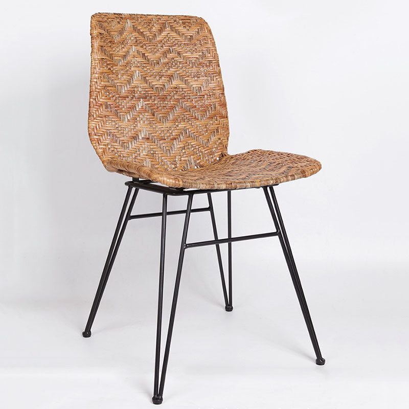 Rust-Proof Iron Frame Dining Chair - Lightweight Hand-Woven Rattan Weaving Chair For Dining Room Cuvalon