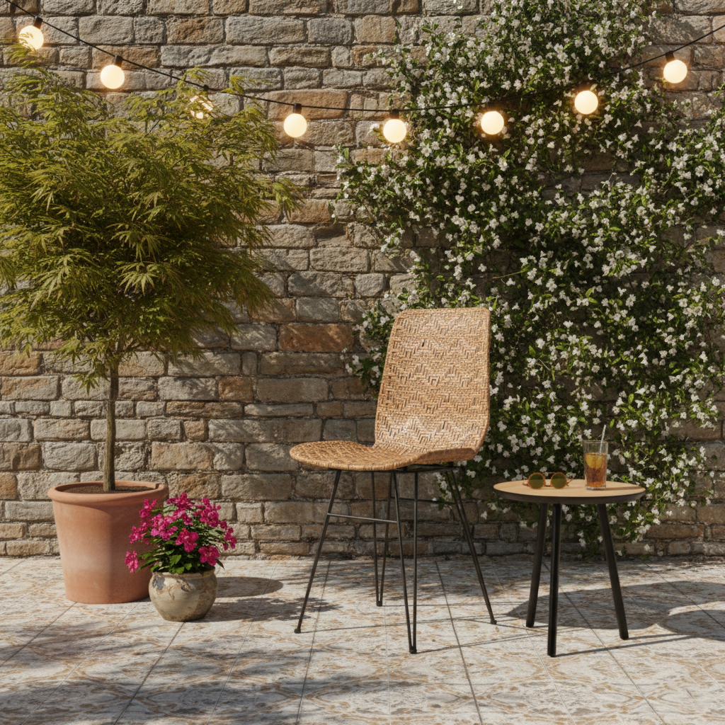 Rust-Proof Iron Frame Dining Chair - Lightweight Hand-Woven Rattan Weaving Chair For Dining Room Cuvalon