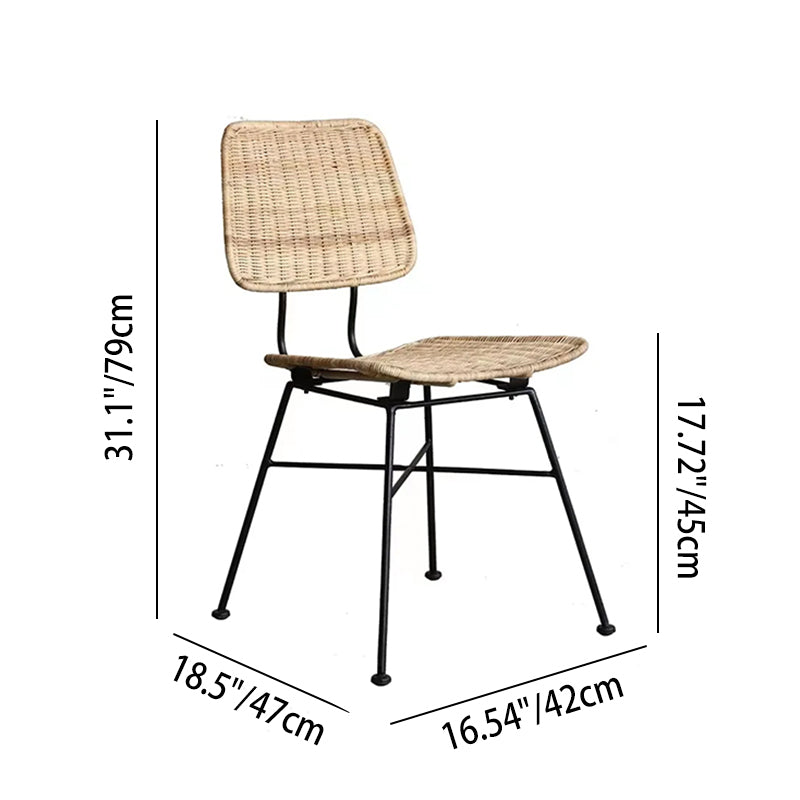Sleek Minimalist Iron Frame Chair - Hand-Woven Breathable Rattan Dining Chair For Dining Room & Kitchen Cuvalon