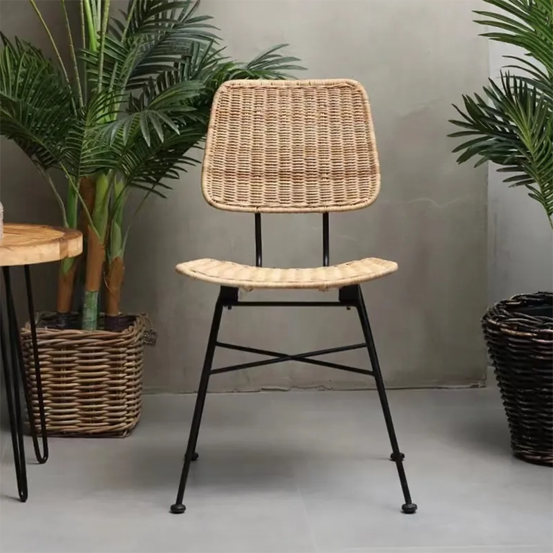 Sleek Minimalist Iron Frame Chair - Hand-Woven Breathable Rattan Dining Chair For Dining Room & Kitchen Cuvalon