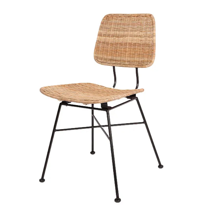 Sleek Minimalist Iron Frame Chair - Hand-Woven Breathable Rattan Dining Chair For Dining Room & Kitchen Cuvalon