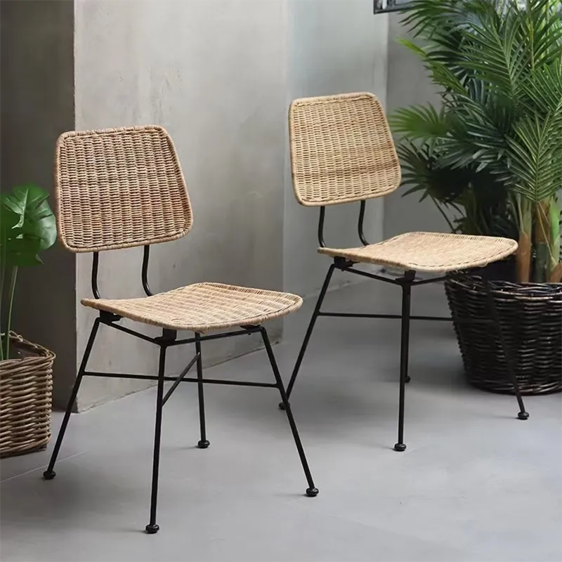Sleek Minimalist Iron Frame Chair - Hand-Woven Breathable Rattan Dining Chair For Dining Room & Kitchen Cuvalon