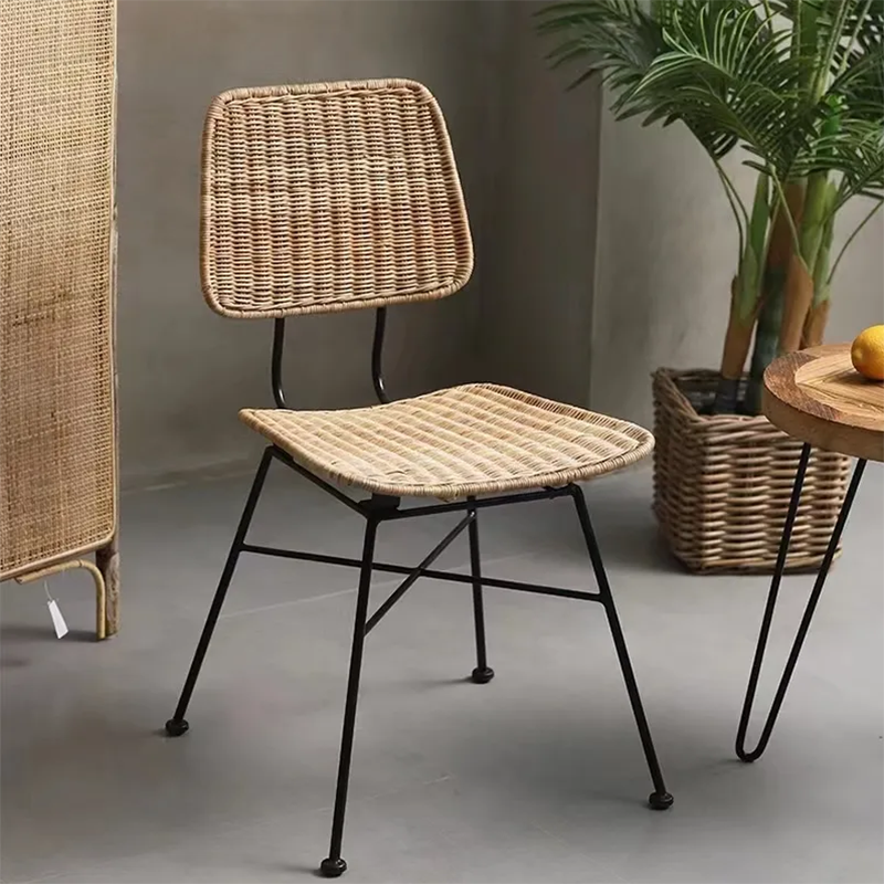 Sleek Minimalist Iron Frame Chair - Hand-Woven Breathable Rattan Dining Chair For Dining Room & Kitchen Cuvalon