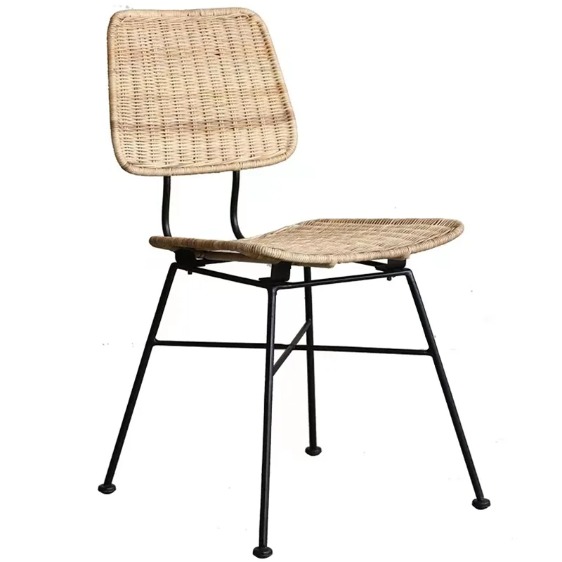Sleek Minimalist Iron Frame Chair - Hand-Woven Breathable Rattan Dining Chair For Dining Room & Kitchen Cuvalon