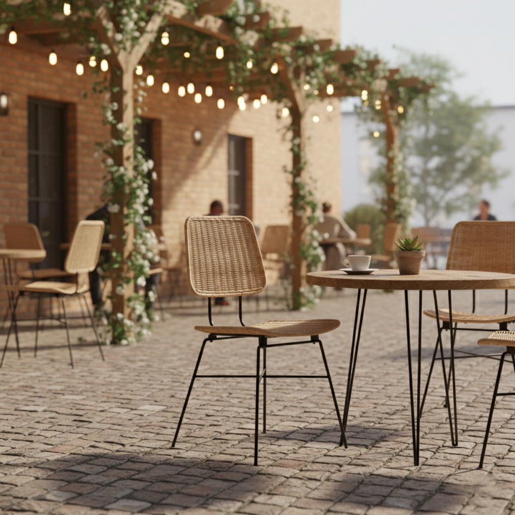 Sleek Minimalist Iron Frame Chair - Hand-Woven Breathable Rattan Dining Chair For Dining Room & Kitchen Cuvalon