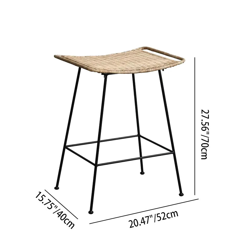Curved-Seat Rattan Bar Stool - Lightweight Rattan Weaving Backless Stool For Dining Room Cuvalon