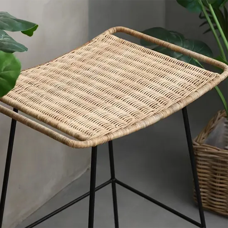 Curved-Seat Rattan Bar Stool - Lightweight Rattan Weaving Backless Stool For Dining Room Cuvalon