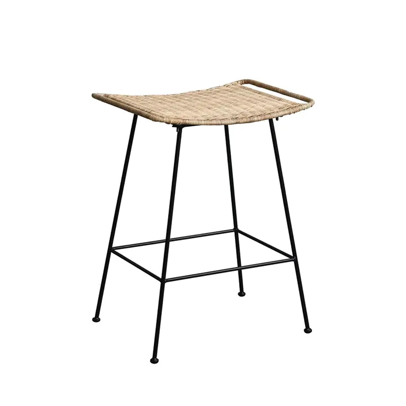 Curved-Seat Rattan Bar Stool - Lightweight Rattan Weaving Backless Stool For Dining Room Cuvalon