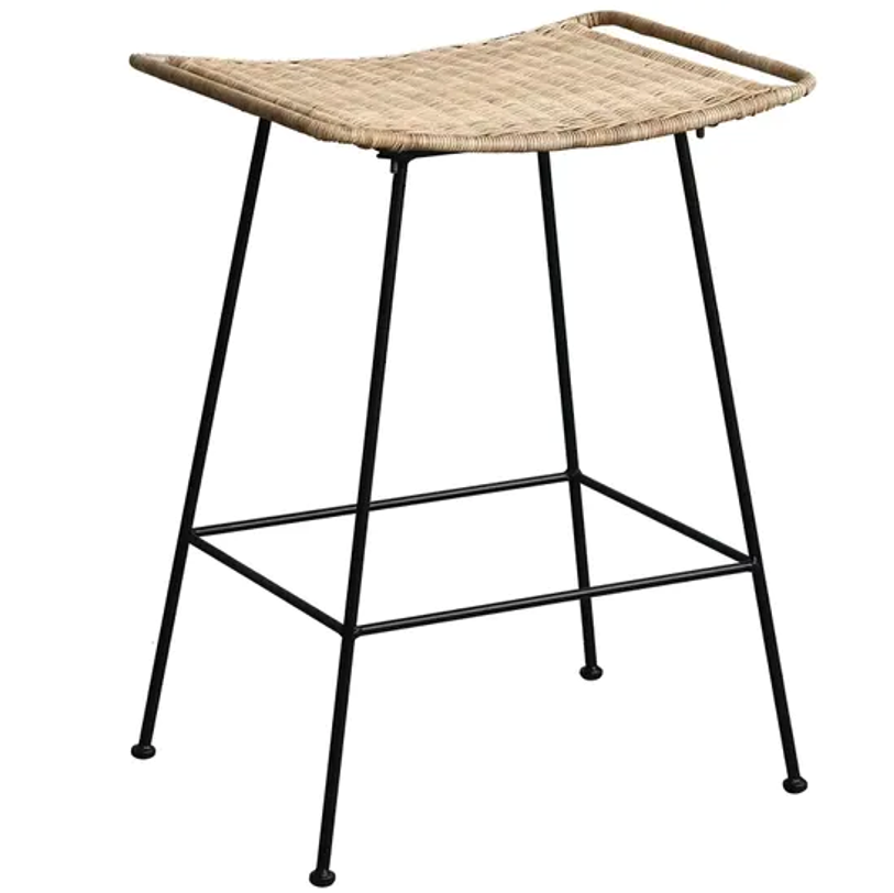 Curved-Seat Rattan Bar Stool - Lightweight Rattan Weaving Backless Stool For Dining Room Cuvalon