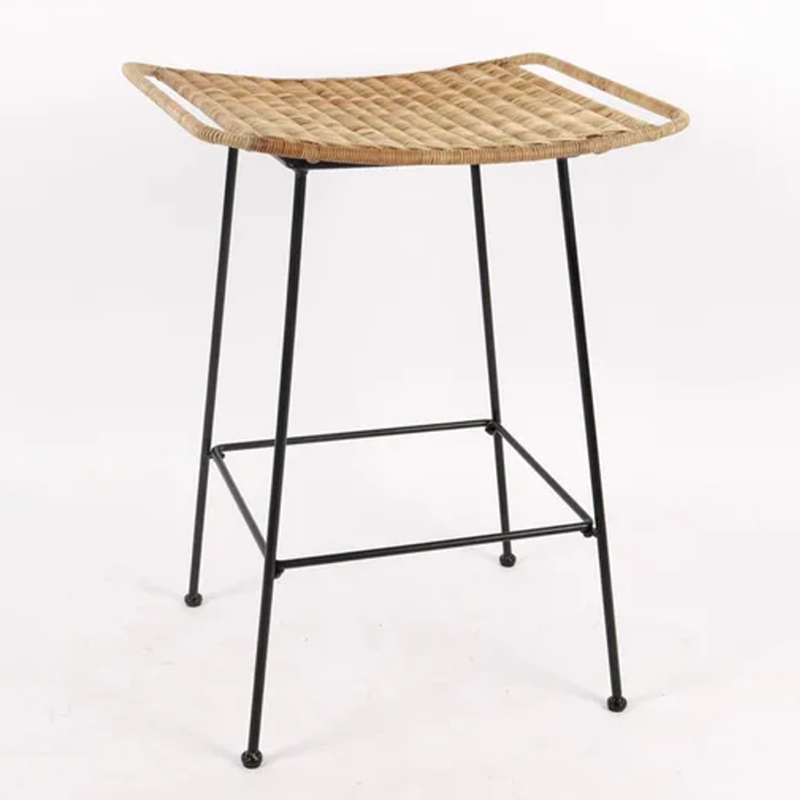 Curved-Seat Rattan Bar Stool - Lightweight Rattan Weaving Backless Stool For Dining Room Cuvalon