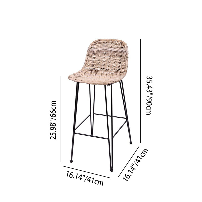 Rust-Proof Iron Frame Rattan Weaving Bar Stool - Breathable Ocean-View Seating Stool For Dining Room & Kitchen Cuvalon