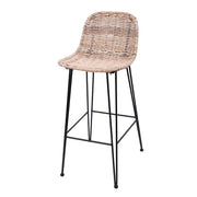 Rust-Proof Iron Frame Rattan Weaving Bar Stool - Breathable Ocean-View Seating Stool For Dining Room & Kitchen Cuvalon