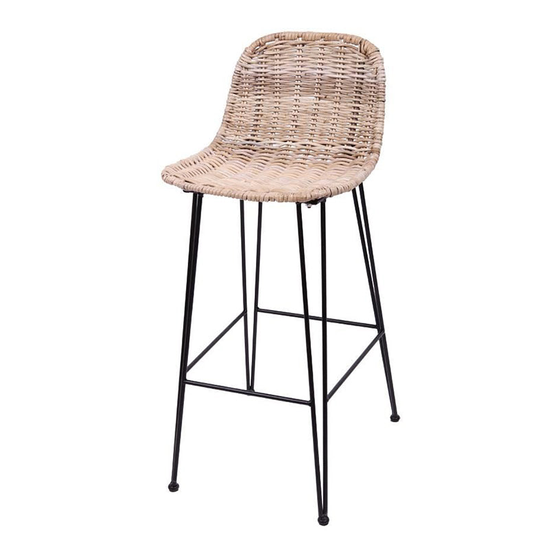 Rust-Proof Iron Frame Rattan Weaving Bar Stool - Breathable Ocean-View Seating Stool For Dining Room & Kitchen Cuvalon