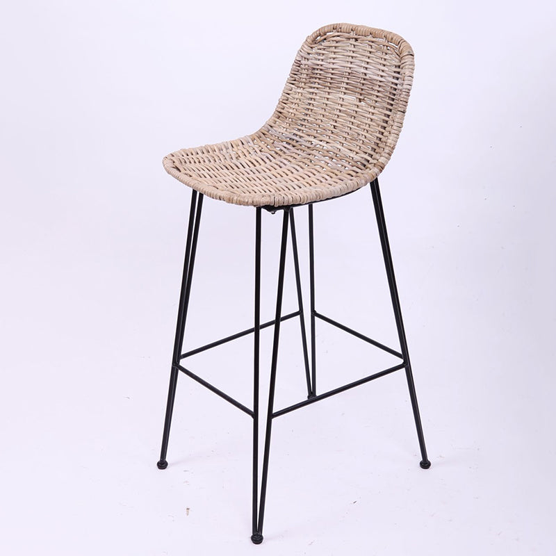 Rust-Proof Iron Frame Rattan Weaving Bar Stool - Breathable Ocean-View Seating Stool For Dining Room & Kitchen Cuvalon